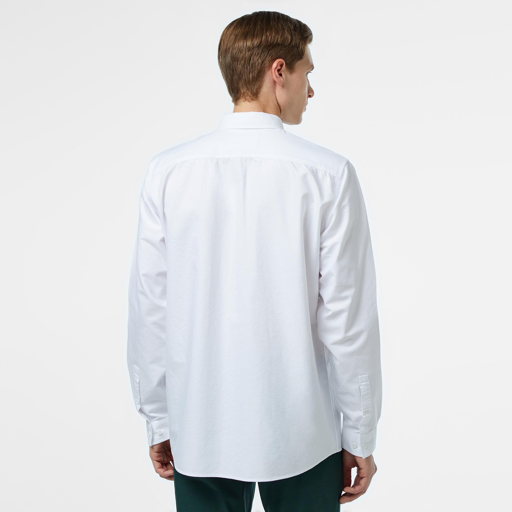 Erkek Regular Fit Düğmeli Yaka Çizgili Beyaz Gömlek