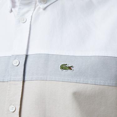  Erkek Regular Fit Düğmeli Yaka Çizgili Beyaz Gömlek