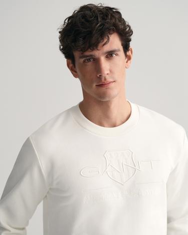  GANT Erkek Beyaz Regular Fit Bisiklet Yaka Logolu Sweatshirt