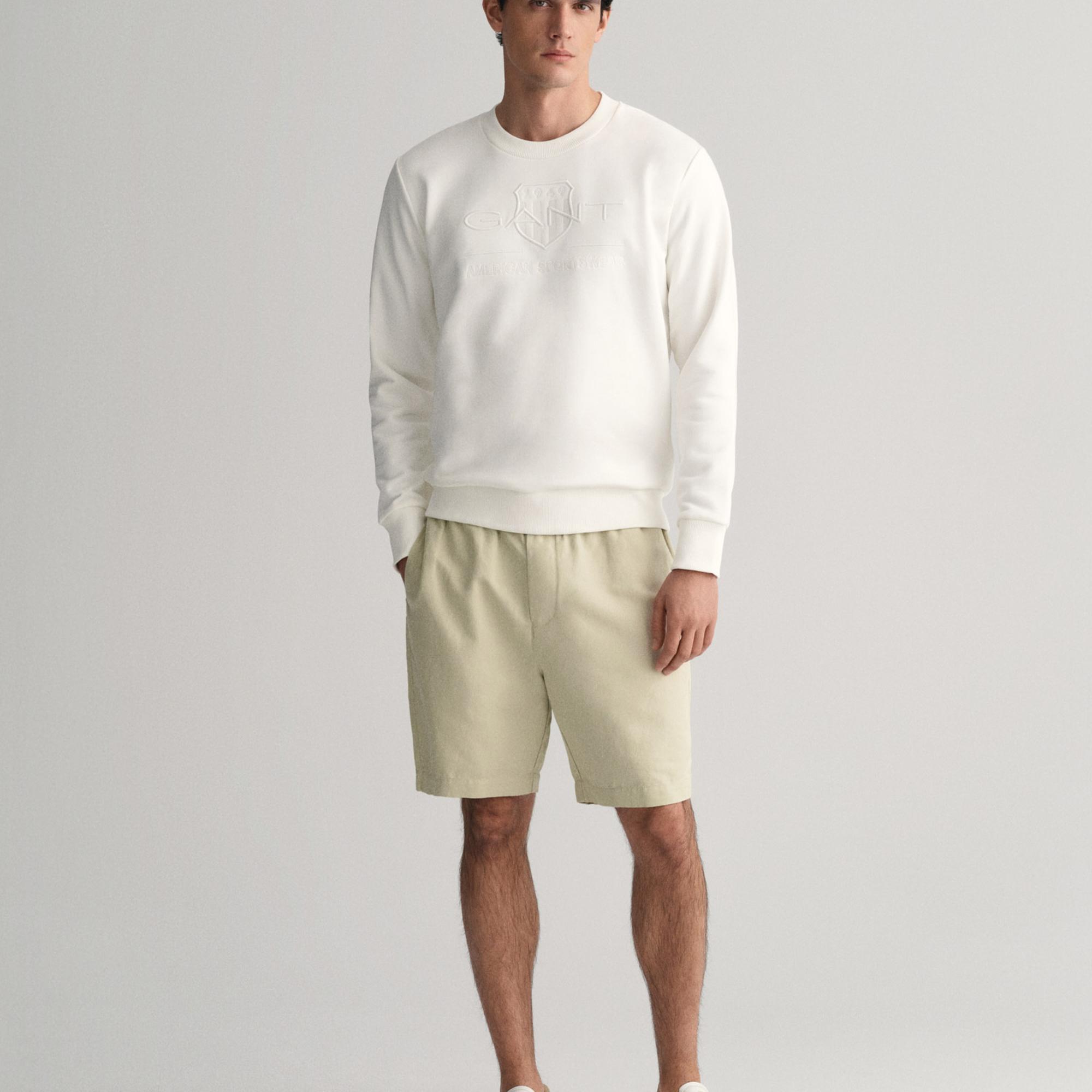 GANT Erkek Beyaz Regular Fit Bisiklet Yaka Logolu Sweatshirt