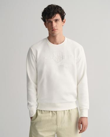  GANT Erkek Beyaz Regular Fit Bisiklet Yaka Logolu Sweatshirt