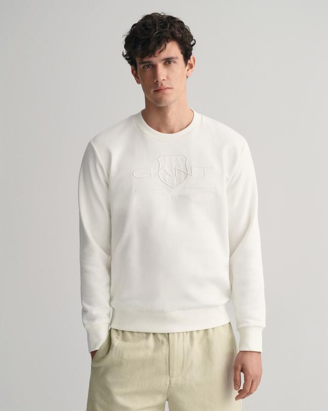  GANT Erkek Beyaz Regular Fit Bisiklet Yaka Logolu Sweatshirt