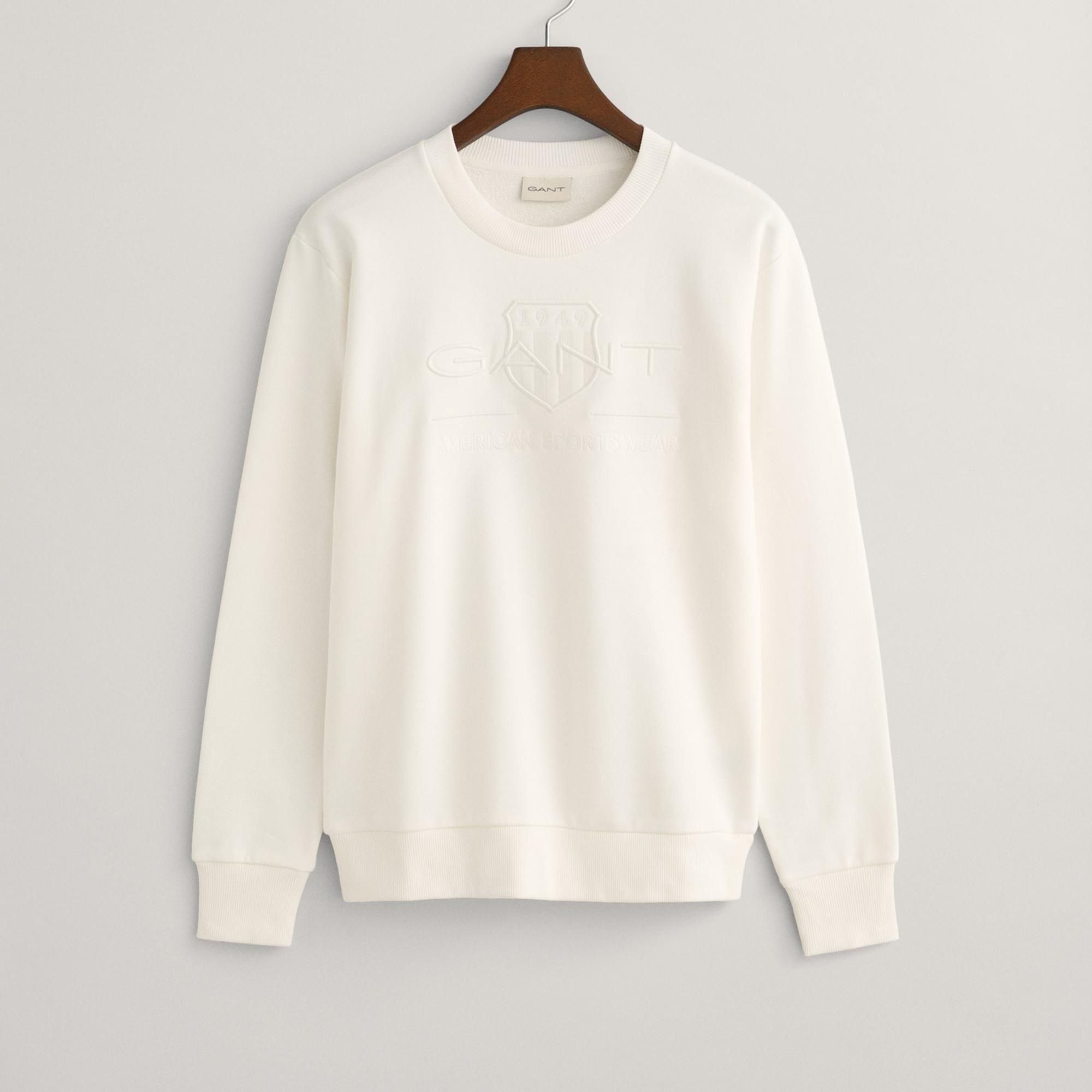 GANT Erkek Beyaz Regular Fit Bisiklet Yaka Logolu Sweatshirt