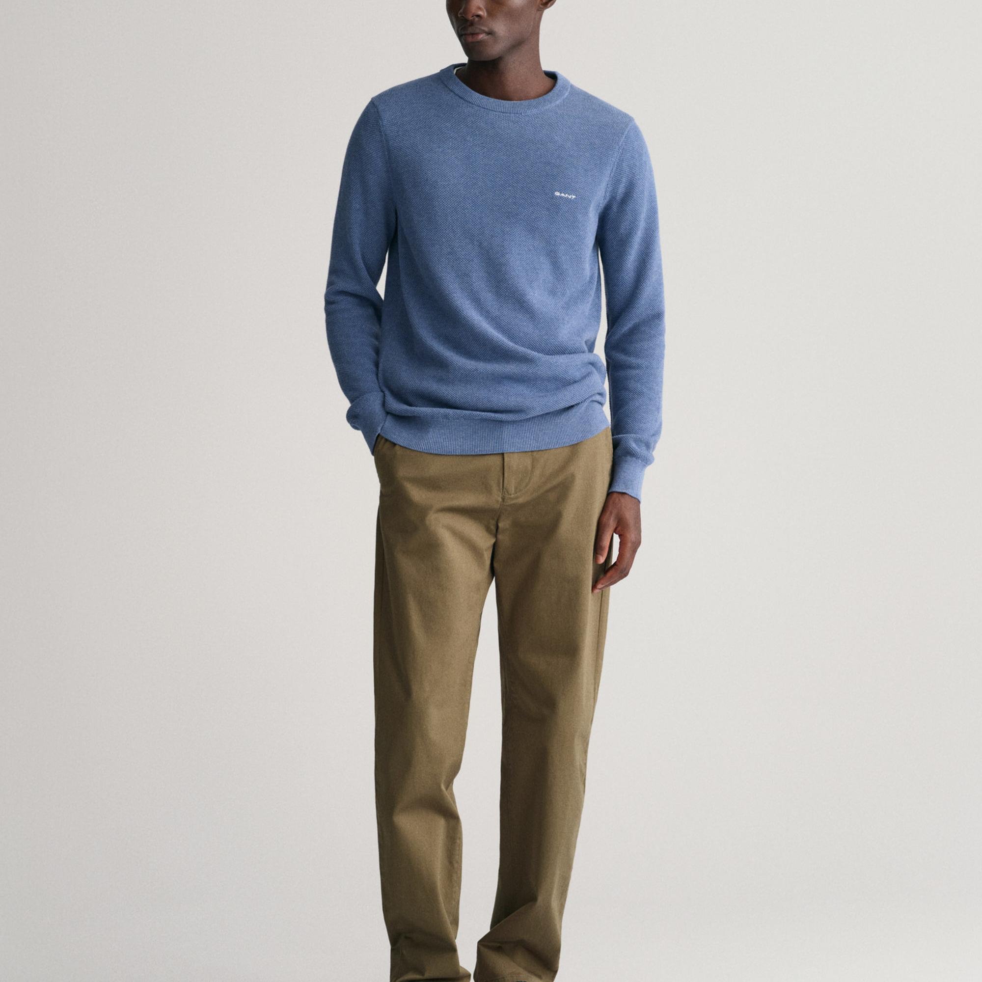 GANT Erkek Mavi Regular Fit Bisiklet Yaka Kazak