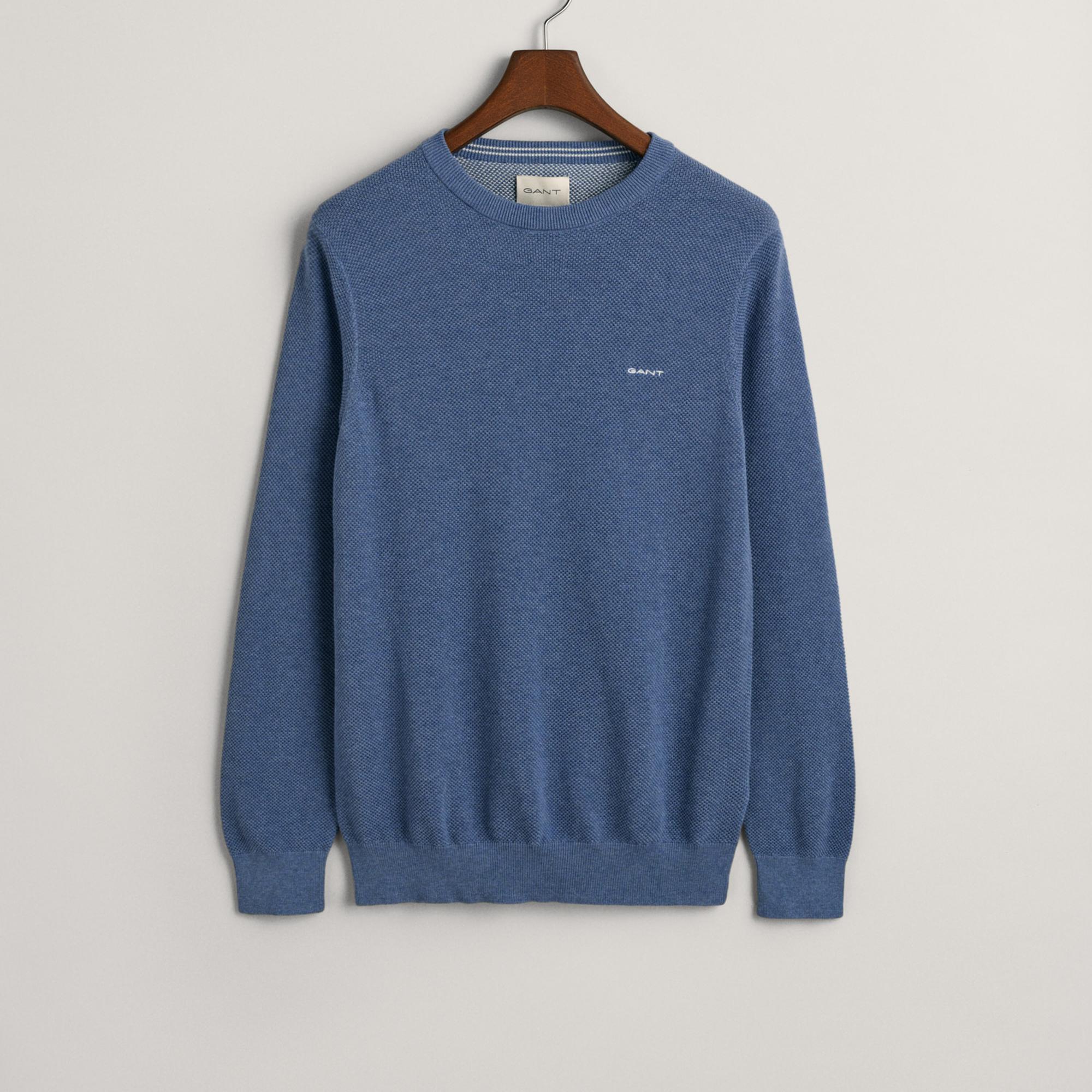 GANT Erkek Mavi Regular Fit Bisiklet Yaka Kazak