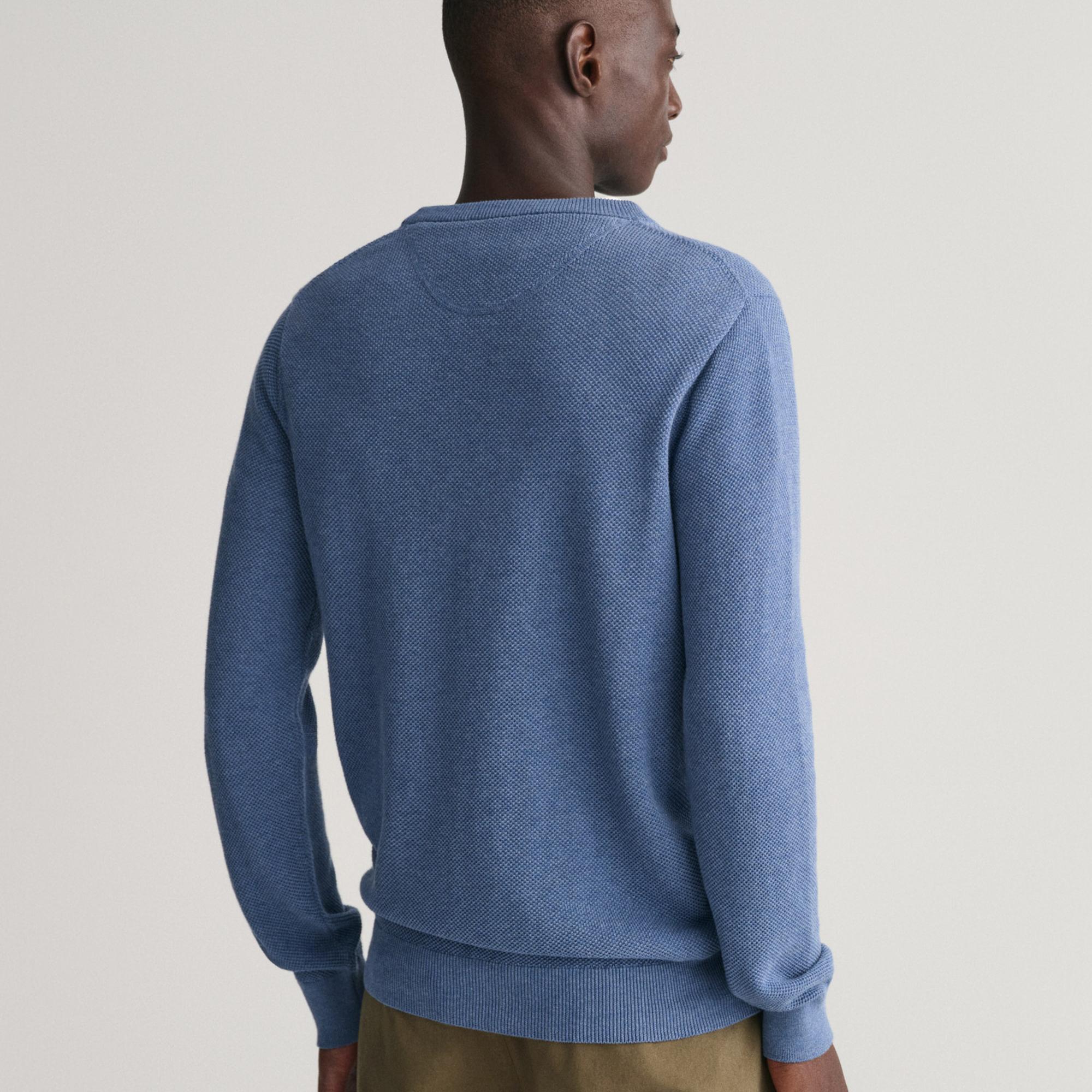 GANT Erkek Mavi Regular Fit Bisiklet Yaka Kazak