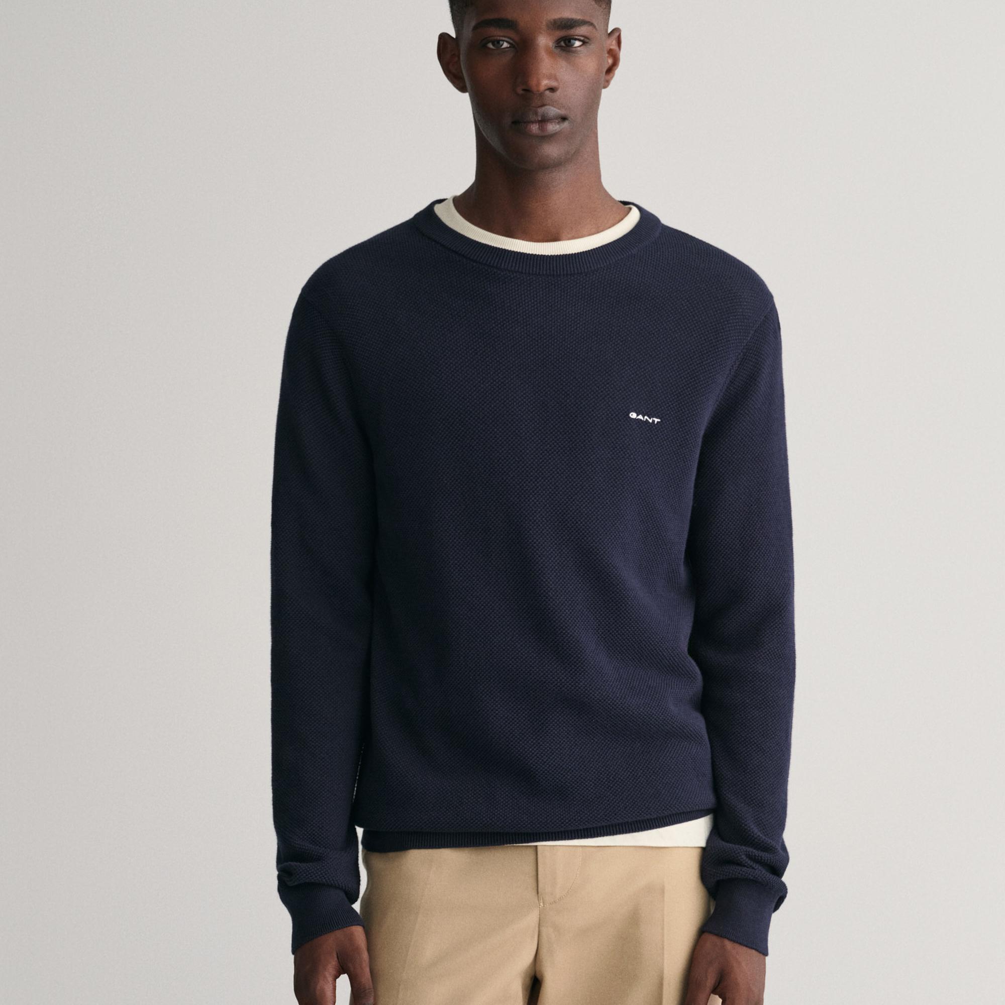 GANT Erkek Lacivert Regular Fit Bisiklet Yaka Kazak