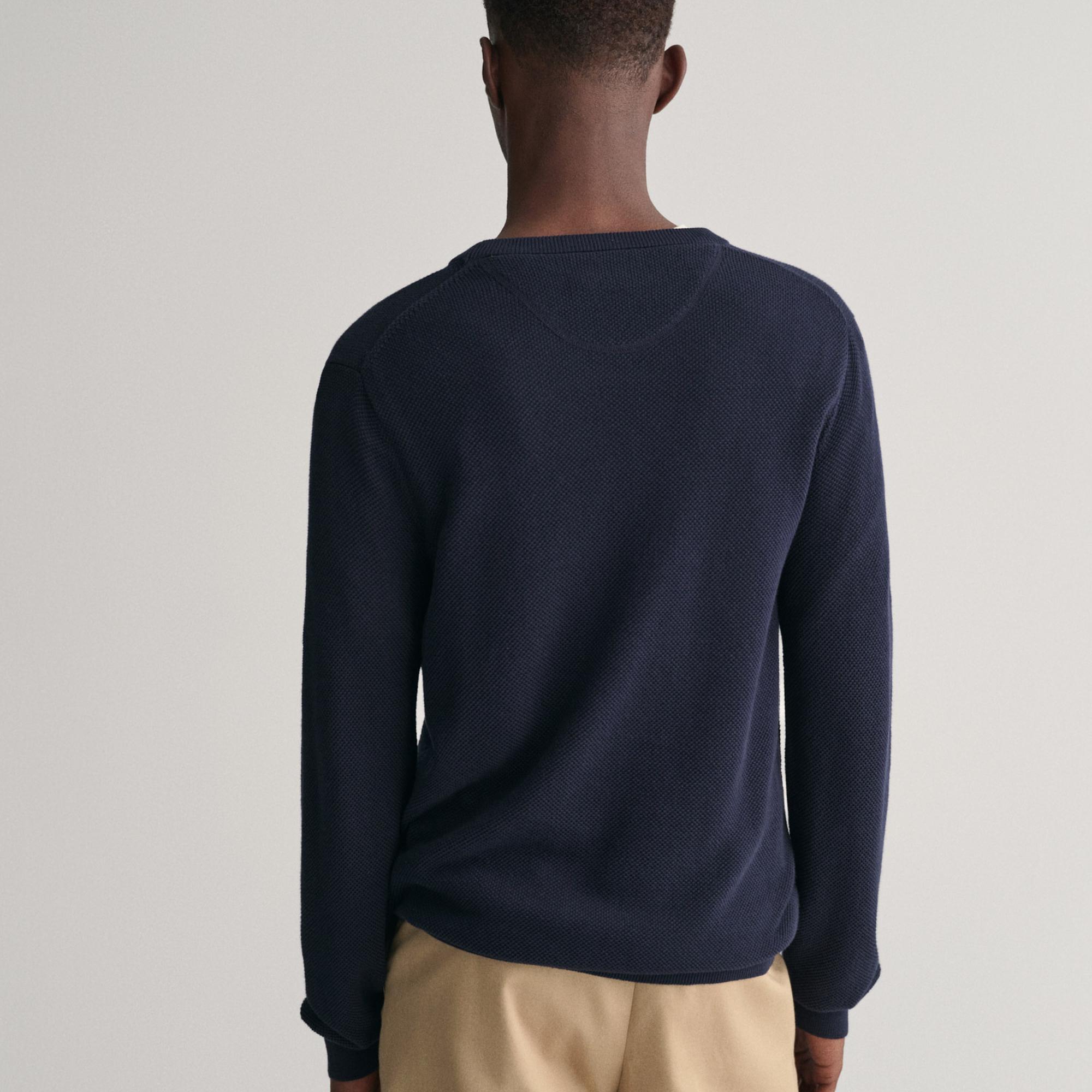 GANT Erkek Lacivert Regular Fit Bisiklet Yaka Kazak