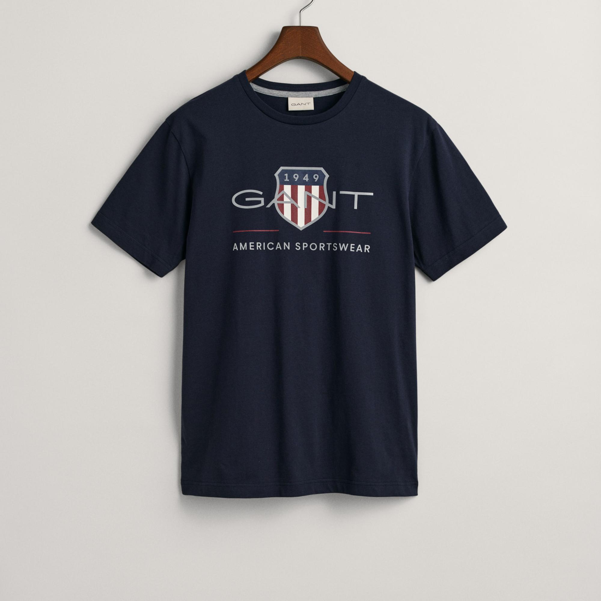 GANT Erkek Lacivert Regular Fit Bisiklet Yaka Logolu T-Shirt