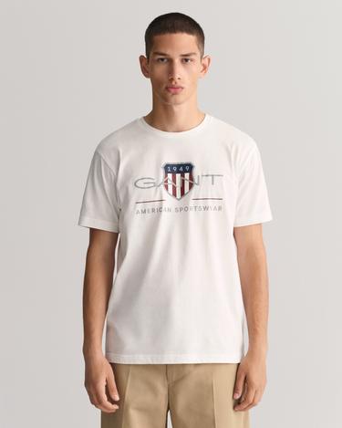  GANT Erkek Beyaz Regular Fit Bisiklet Yaka Logolu T-Shirt