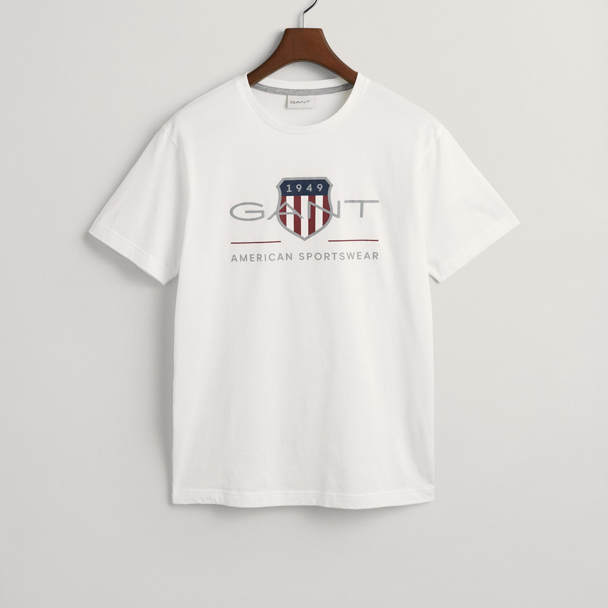 GANT Erkek Beyaz Regular Fit Bisiklet Yaka Logolu T-Shirt