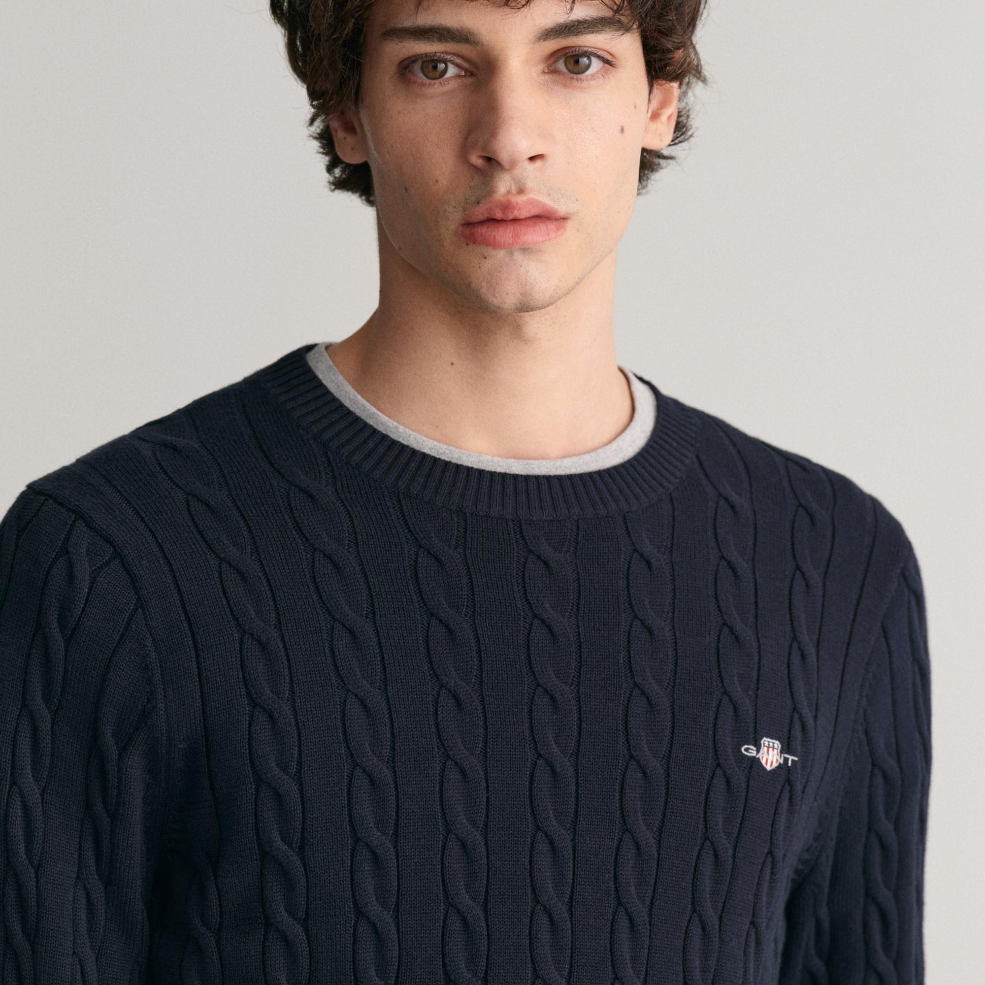 GANT Erkek Lacivert Regular Fit Bisiklet Yaka Örgü Kazak