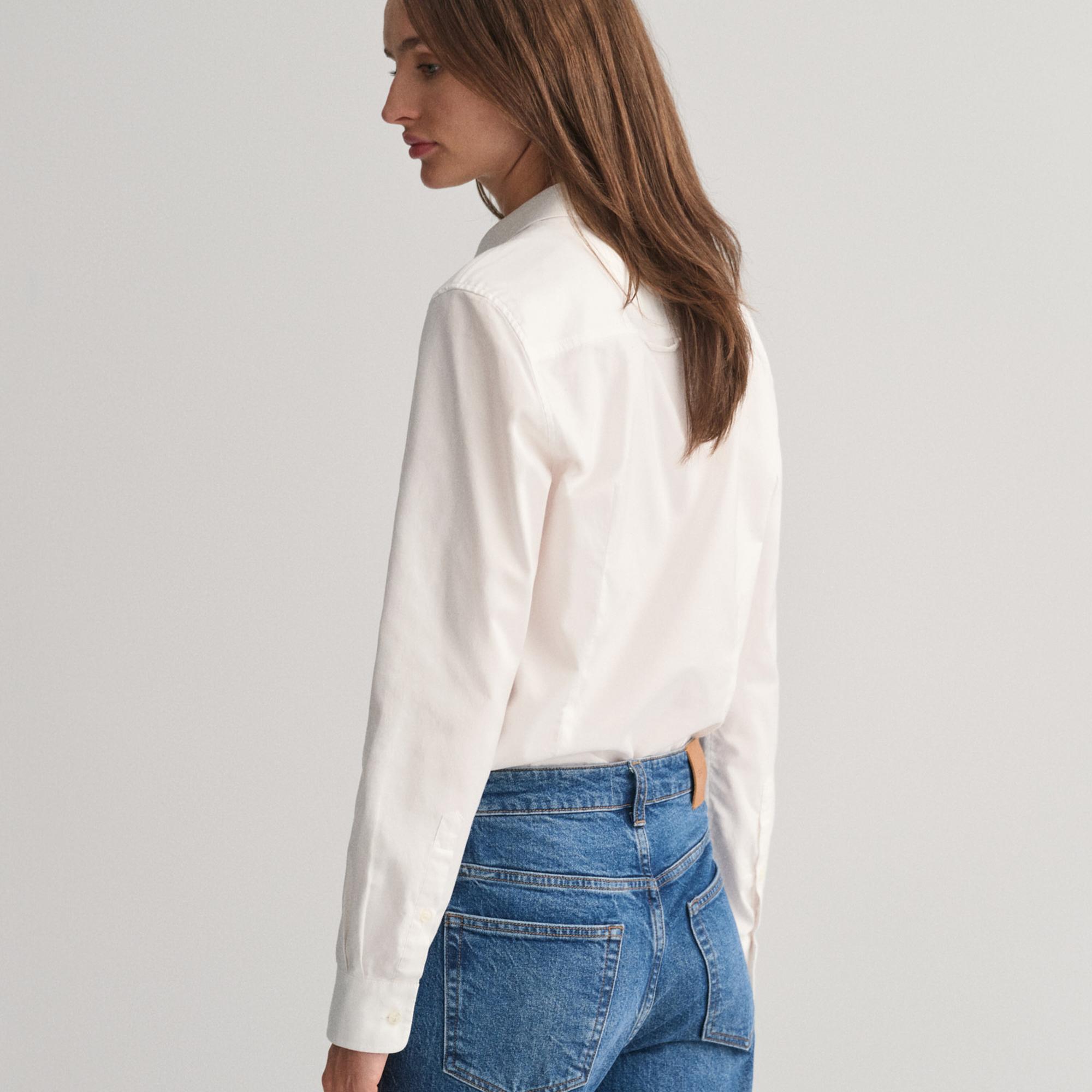 GANT Kadın Beyaz Slim Fit Klasik Yaka Oxford Gömlek