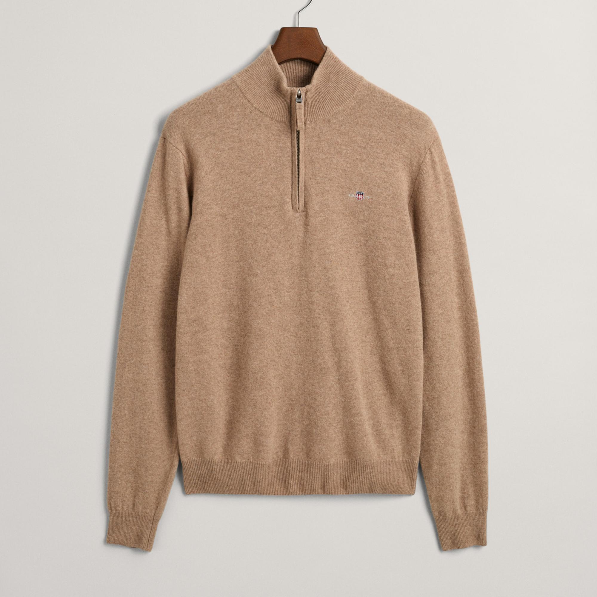 GANT Erkek Bej Regular Fit Yarım Fermuarlı Yün Kazak