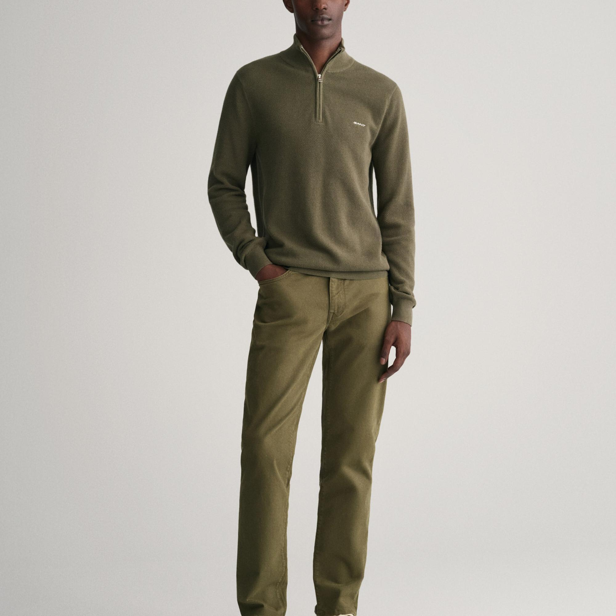 GANT Erkek Yeşil Regular Fit Yarım Fermuarlı Kazak