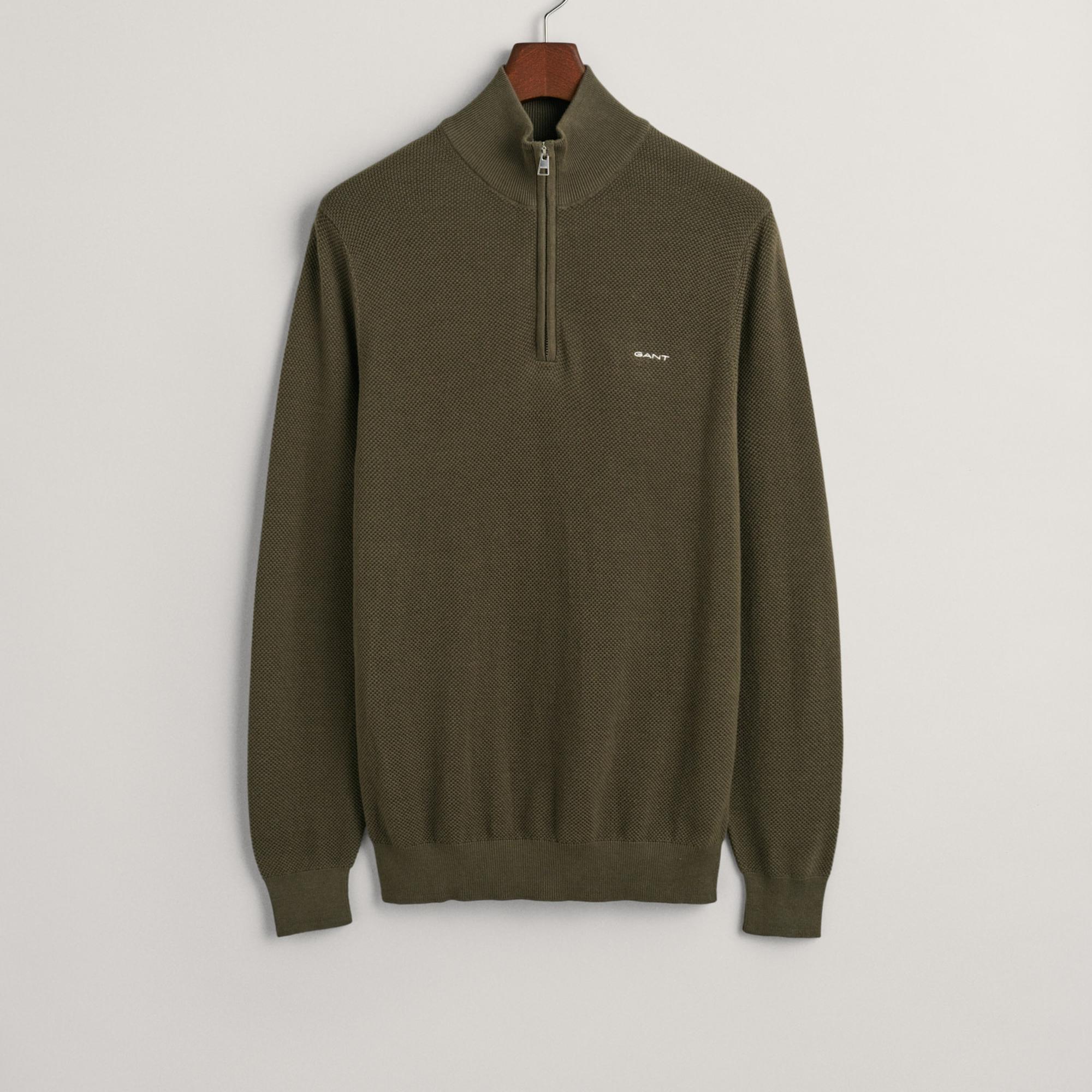 GANT Erkek Yeşil Regular Fit Yarım Fermuarlı Kazak