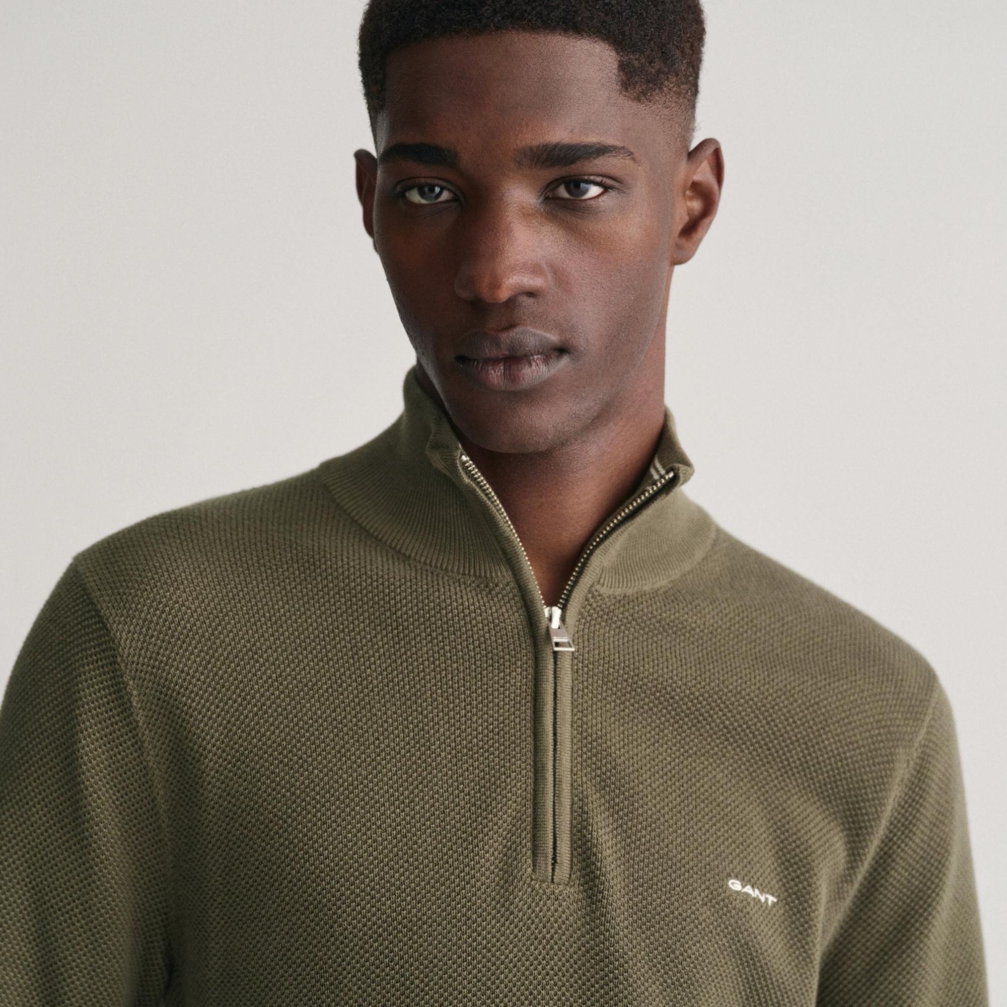 GANT Erkek Yeşil Regular Fit Yarım Fermuarlı Kazak