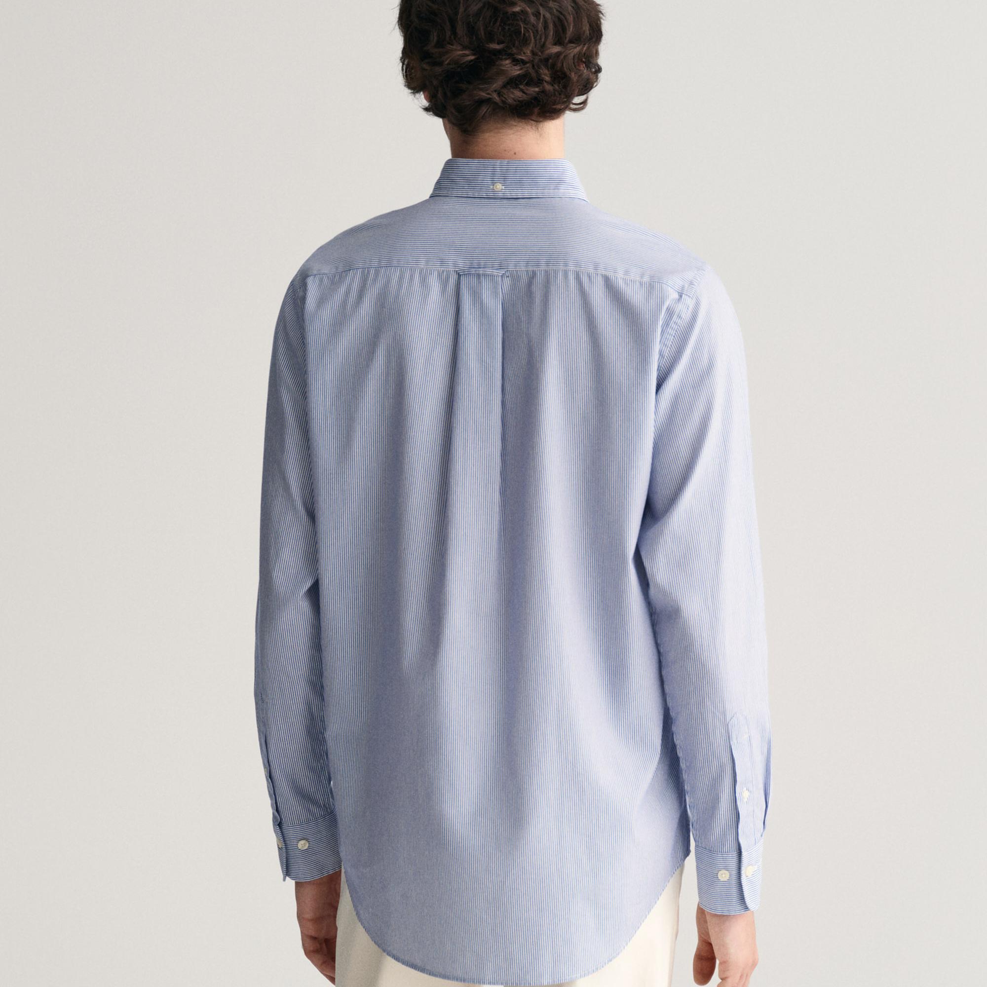 GANT Erkek Mavi Regular Fit Çizgili Düğmeli Yaka Gömlek