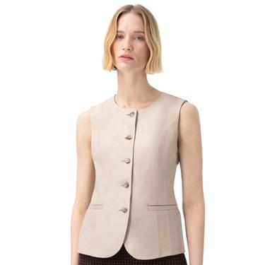  Siena Bej Kadın Deri Keten Yelek/Bluz