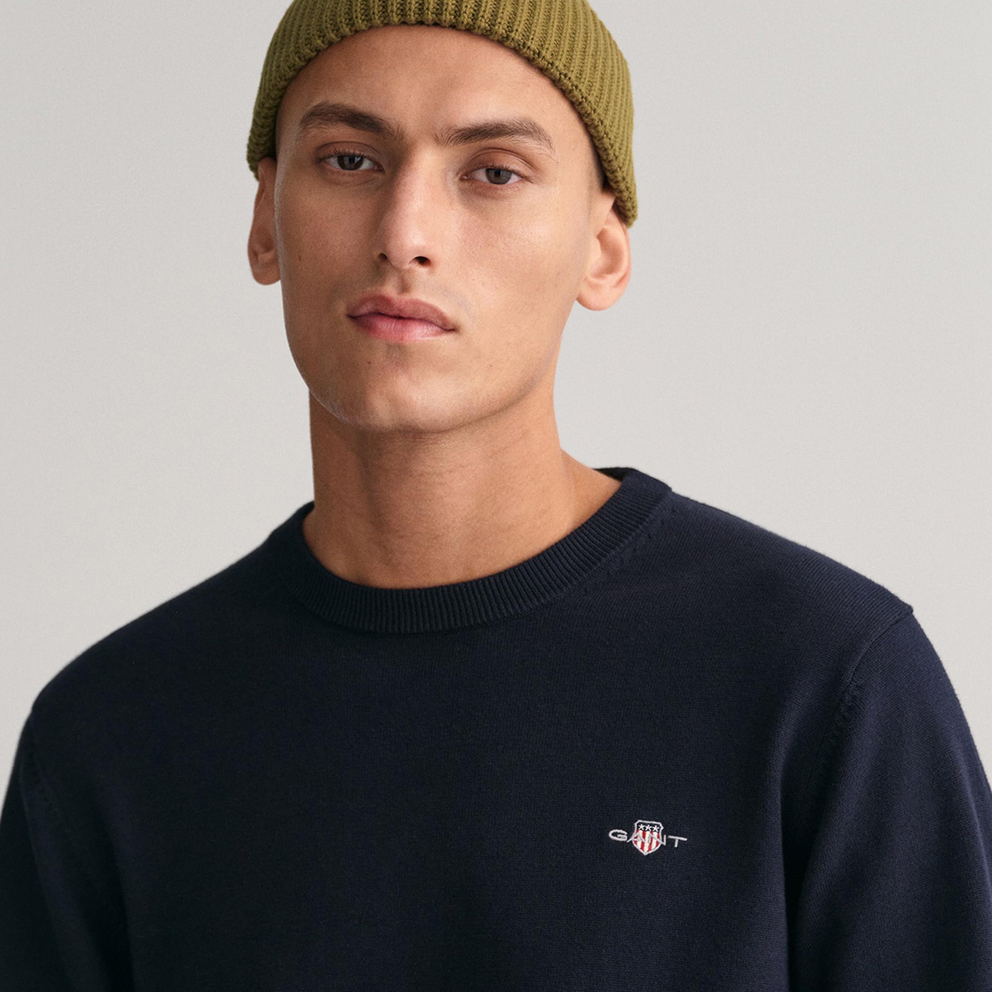 Gant Erkek Lacivert Regular Fit Bisiklet Yaka Kazak