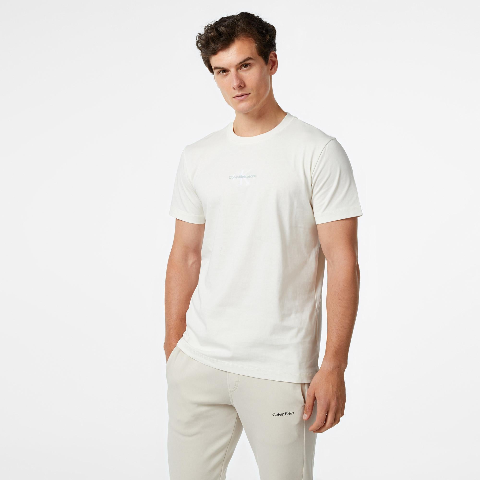 Calvin Klein Jeans Monologo Erkek Beyaz T-Shirt