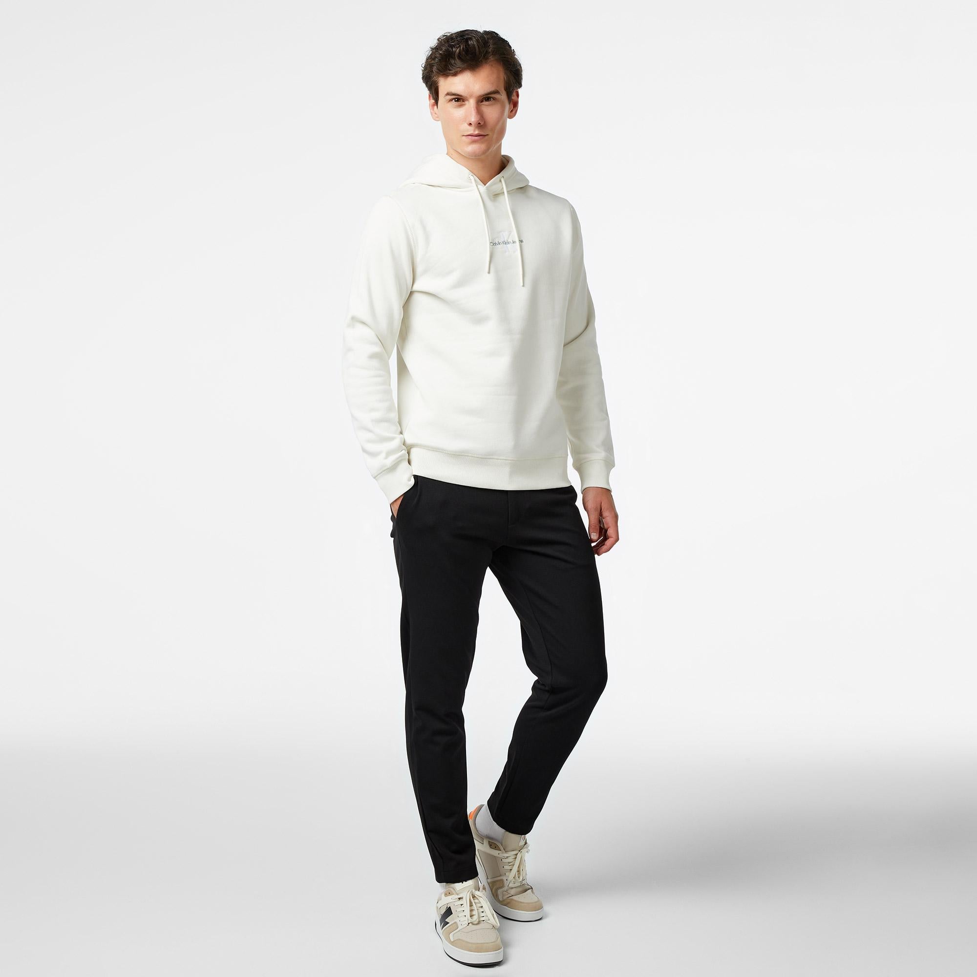 Calvin Klein Jeans Monologo Erkek Beyaz Hoodie