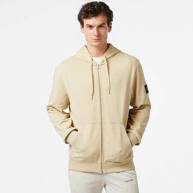  Calvin Klein Jeans Badge Zip Through Erkek Bej Hoodie