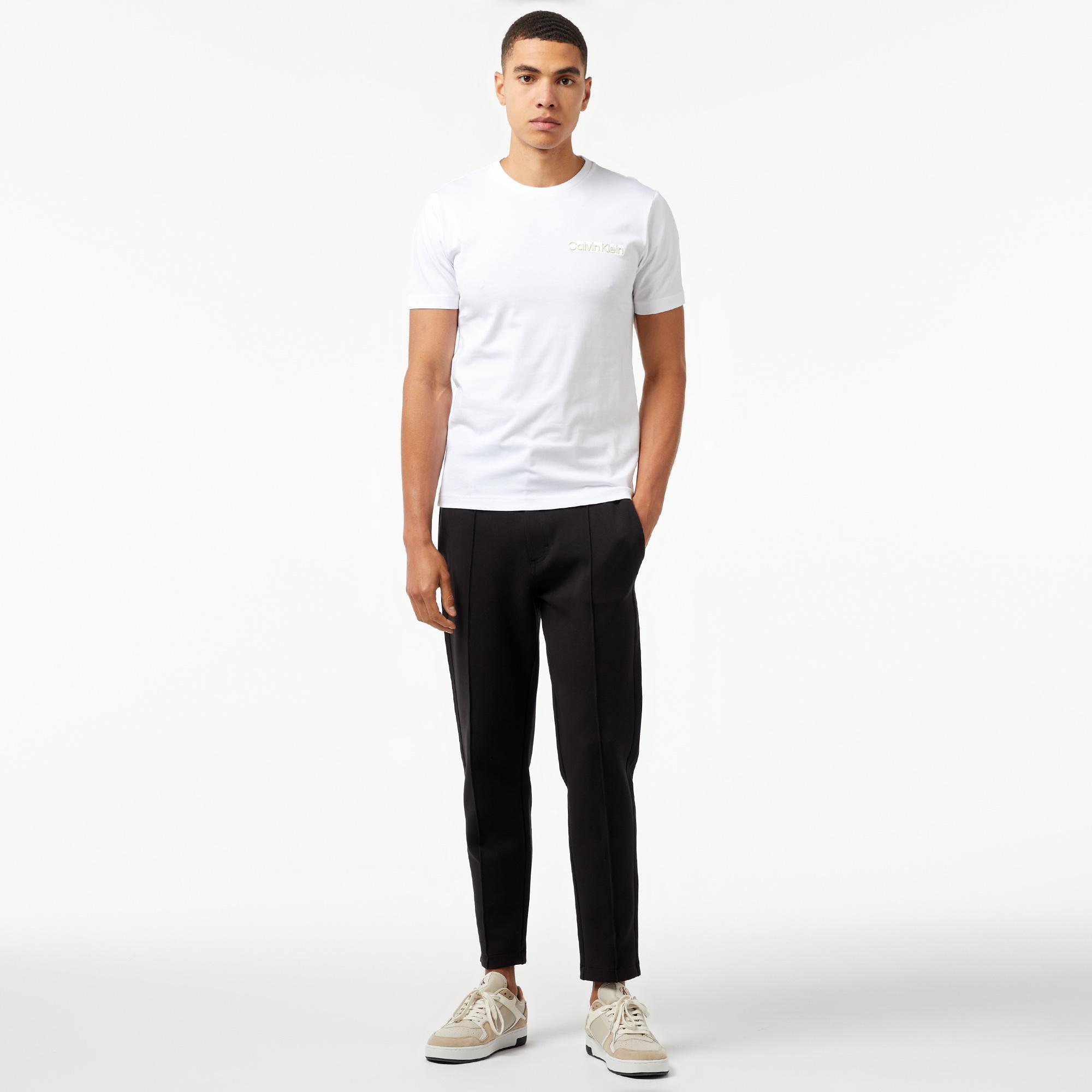 Calvin Klein Elevated Logo Embroıdery Erkek Beyaz T-Shirt