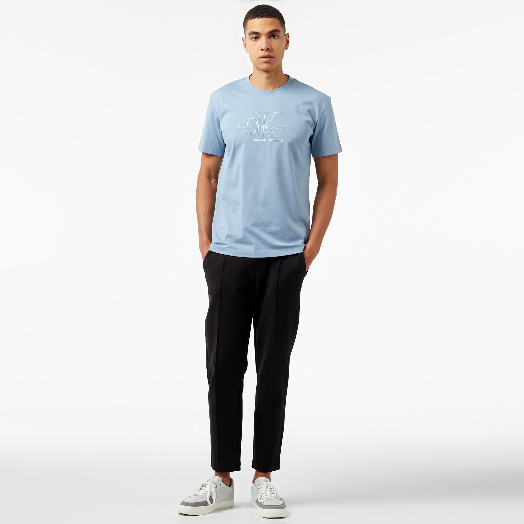 Calvin Klein Jeans Monologo Applique Erkek Mavi T-Shirt