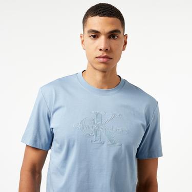  Calvin Klein Jeans Monologo Applique Erkek Mavi T-Shirt
