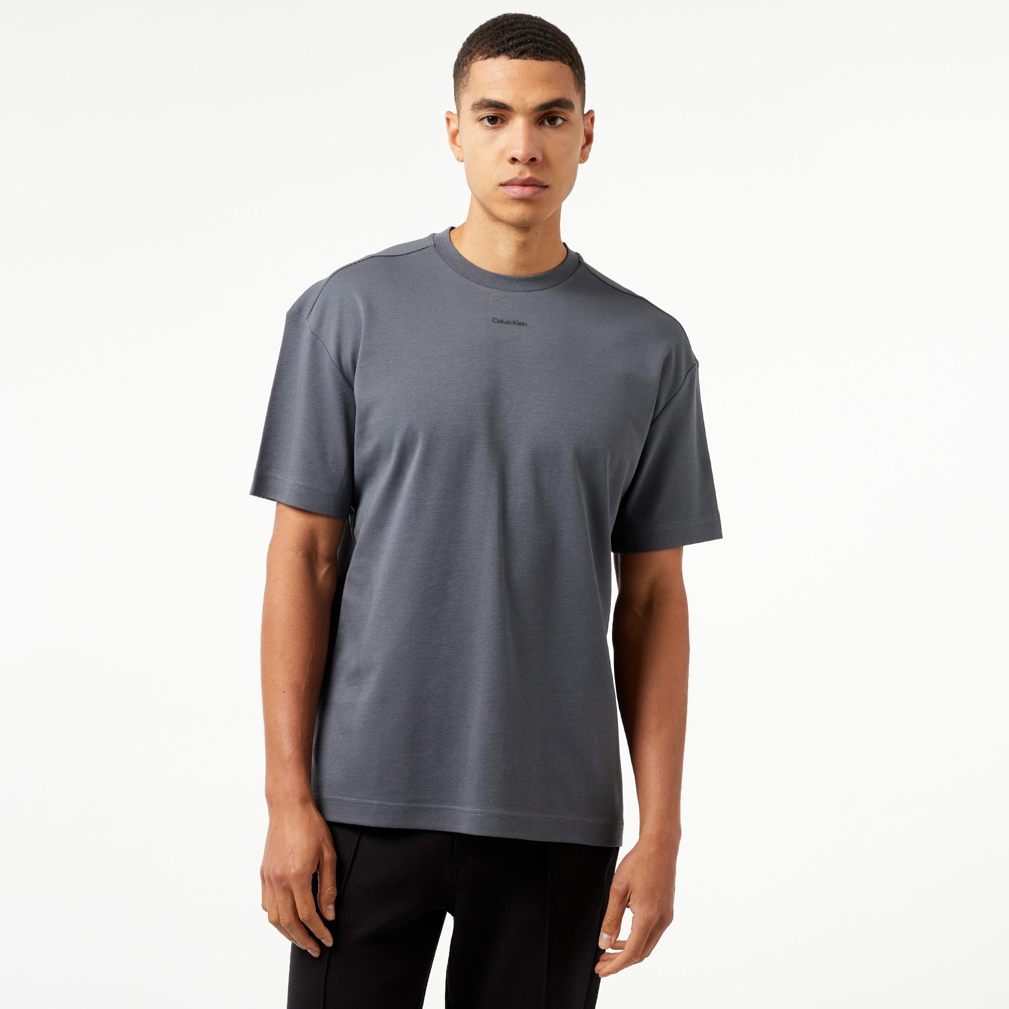 Calvin Klein Nano Logo Interlock Erkek Gri T-Shirt