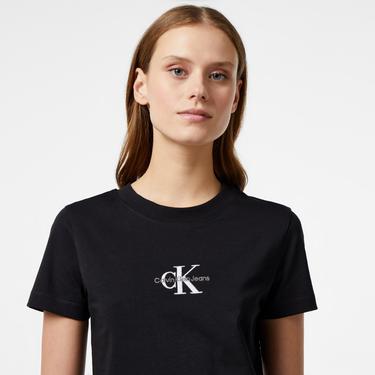 Calvin Klein Jeans Monologo Slim Kadın Siyah T-Shirt