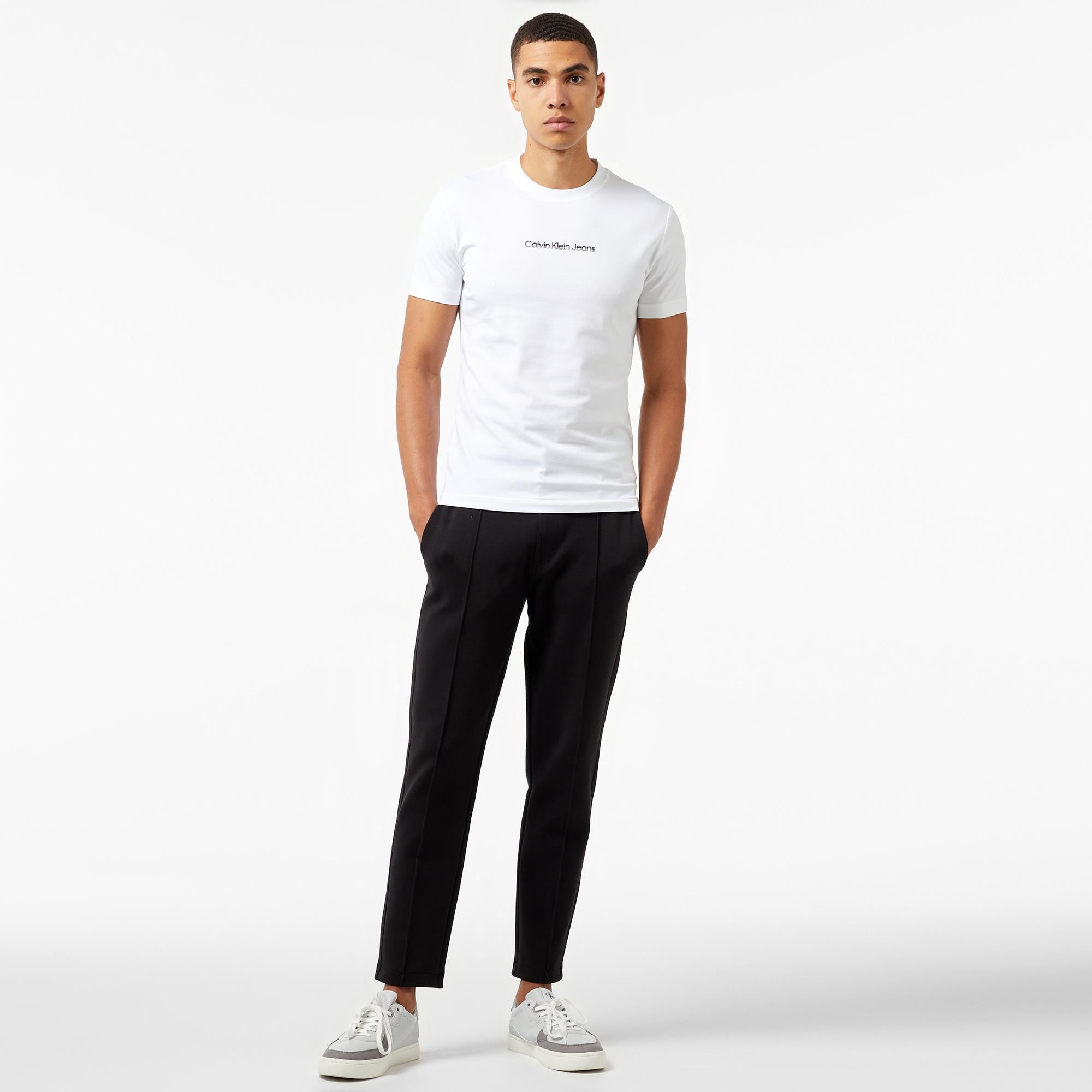 Calvin Klein Jeans Mixed institutional Logo Erkek Beyaz T-Shirt