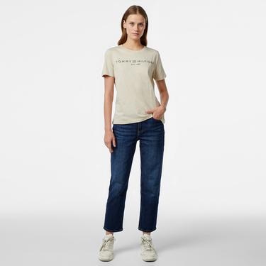 Tommy Hilfiger Corp Logo Kadın Bej T-Shirt
