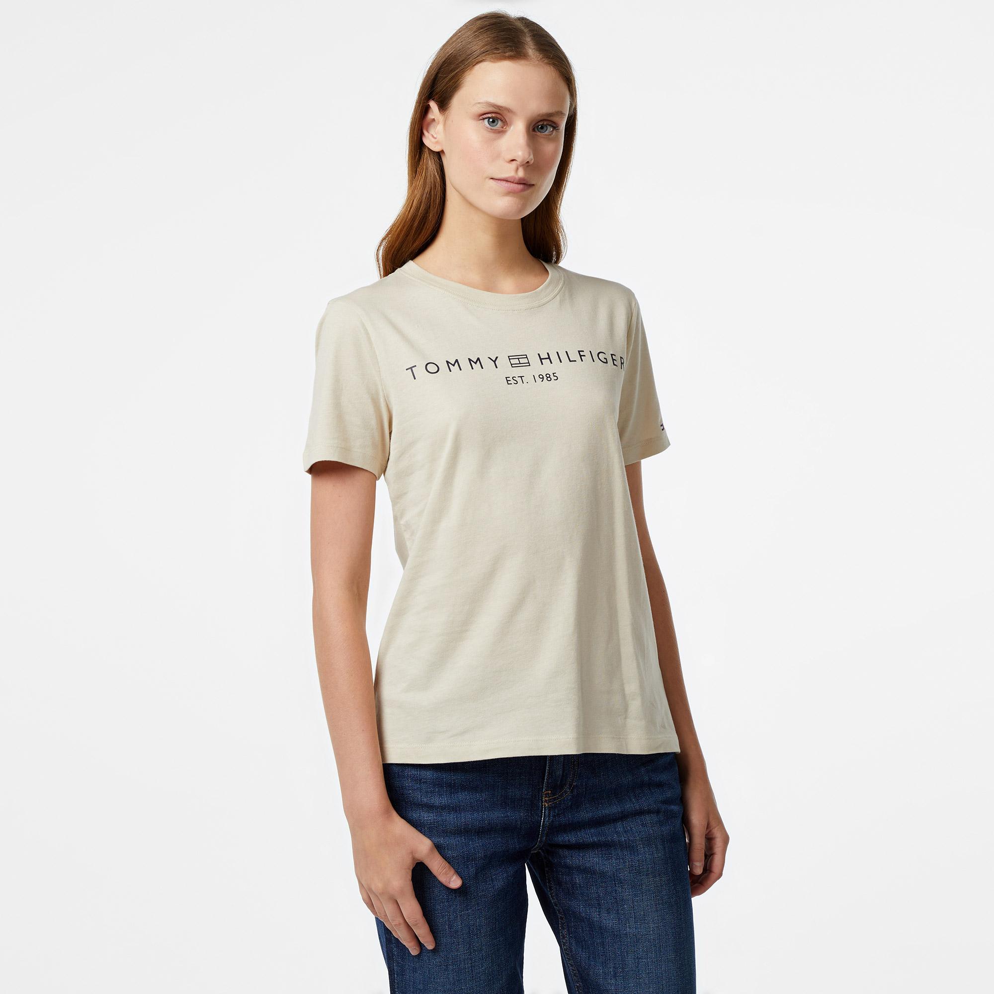 Tommy Hilfiger Corp Logo Kadın Bej T-Shirt