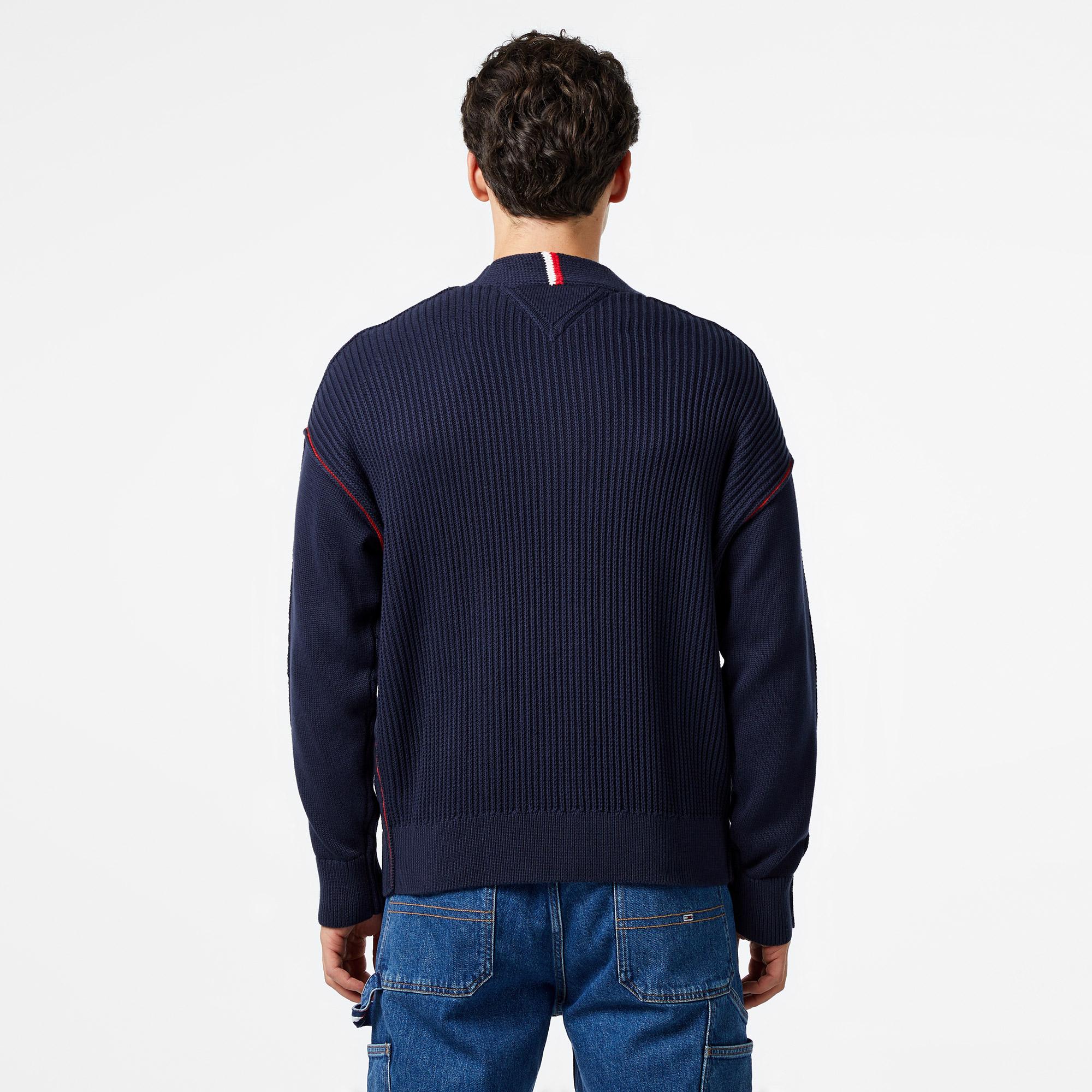 Tommy Hilfiger Contrast Cable Erkek Mavi Hırka