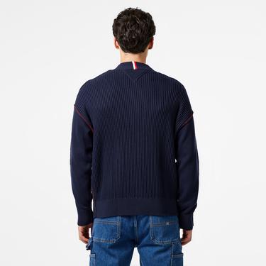  Tommy Hilfiger Contrast Cable Erkek Mavi Hırka