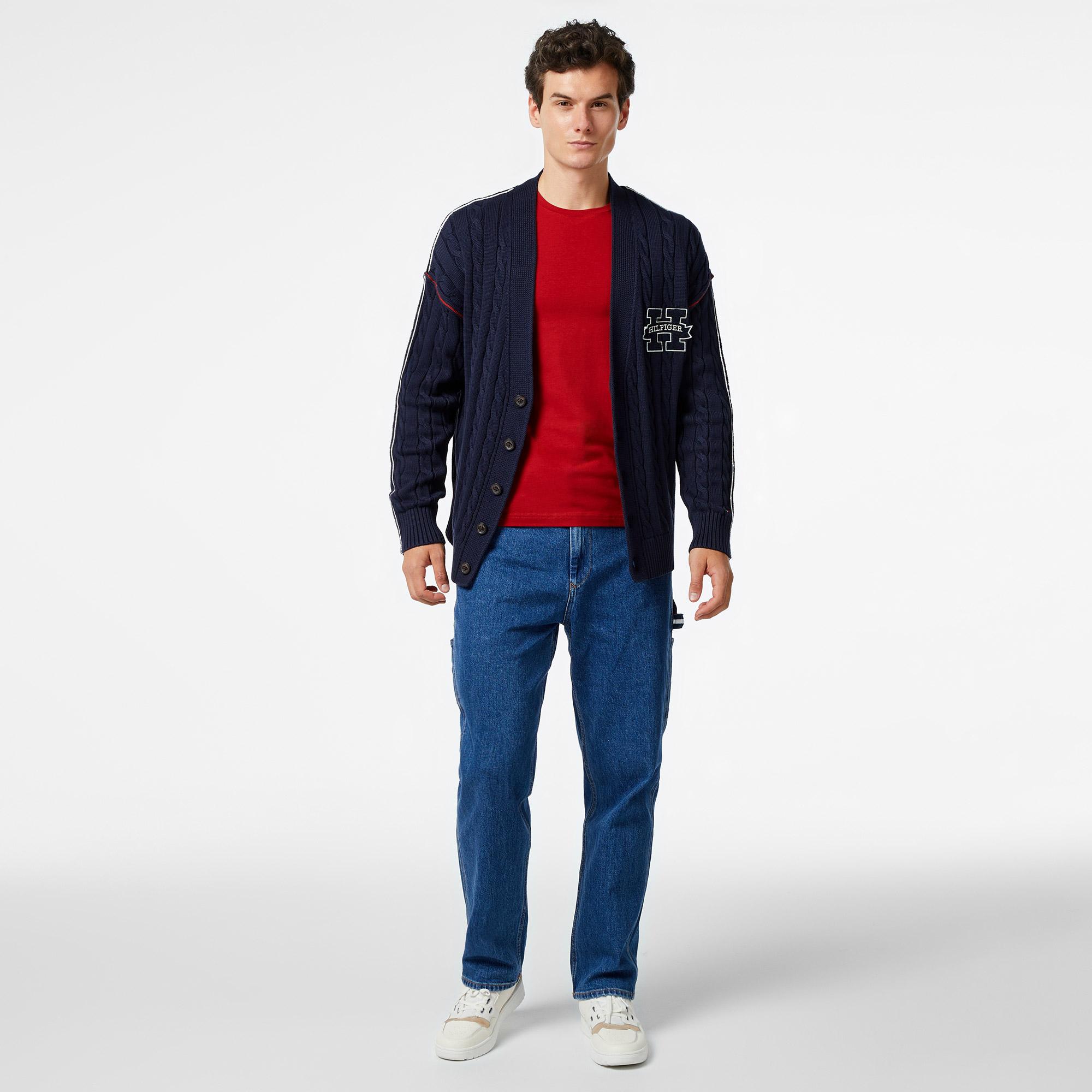Tommy Hilfiger Contrast Cable Erkek Mavi Hırka