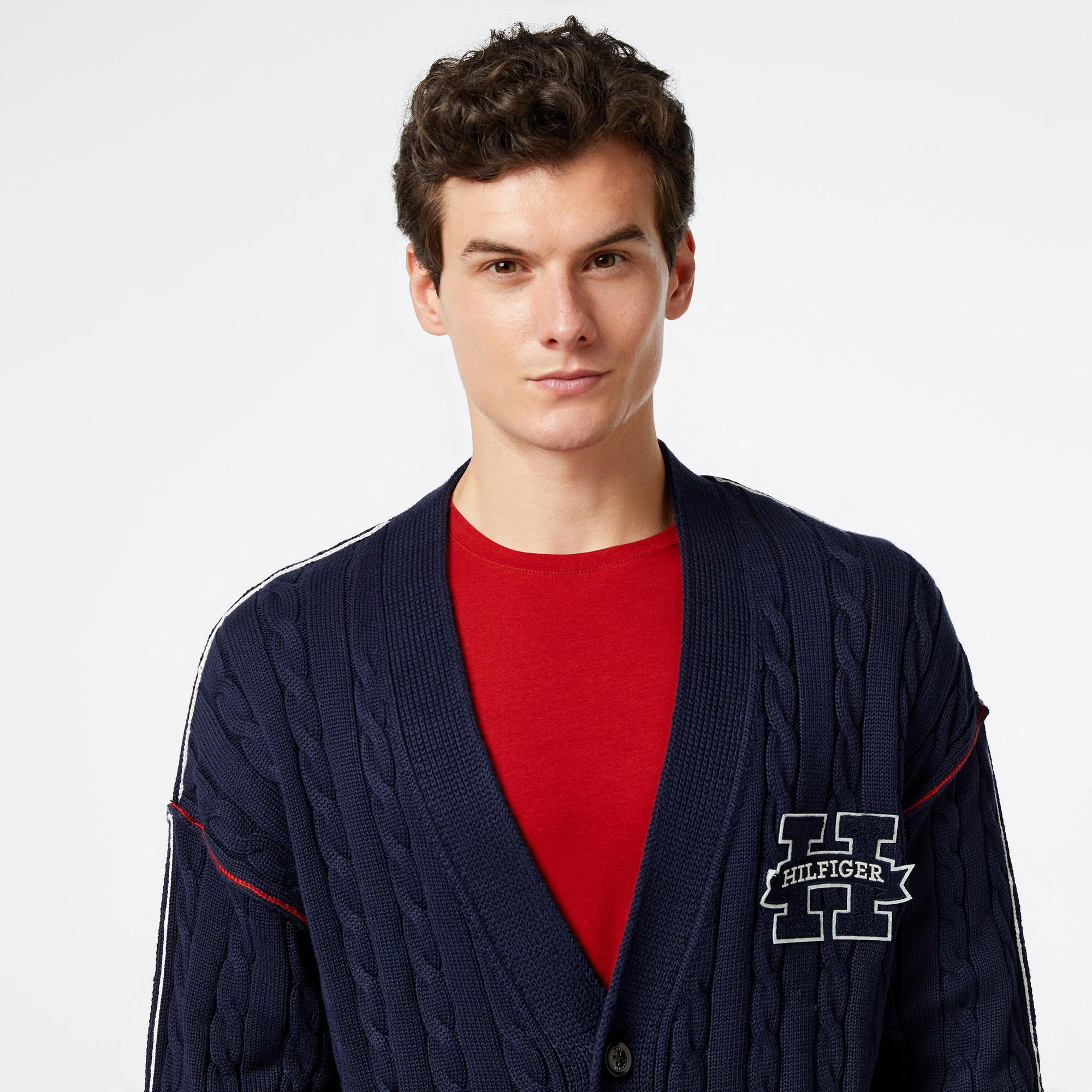 Tommy Hilfiger Contrast Cable Erkek Mavi Hırka