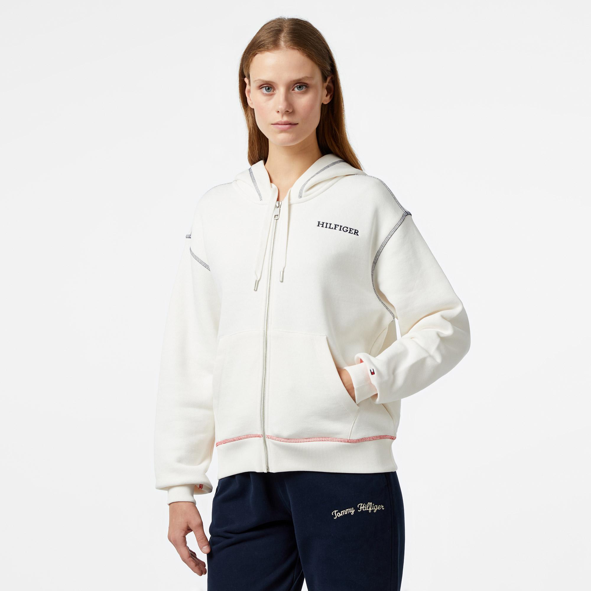 Tommy Hilfiger Fullzip Kadın Beyaz Hoodie