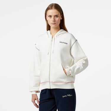  Tommy Hilfiger Fullzip Kadın Beyaz Hoodie