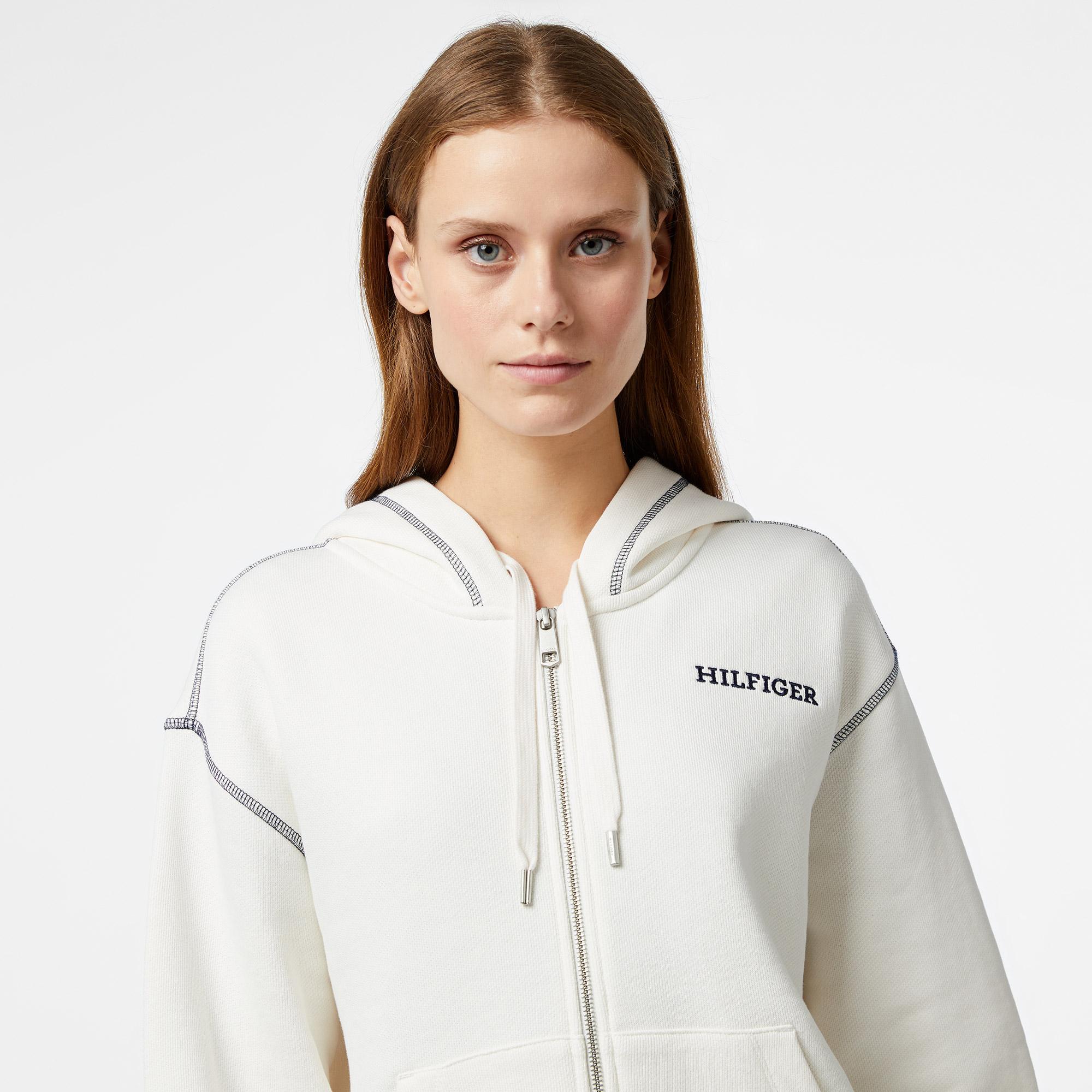 Tommy Hilfiger Fullzip Kadın Beyaz Hoodie
