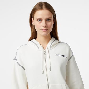  Tommy Hilfiger Fullzip Kadın Beyaz Hoodie