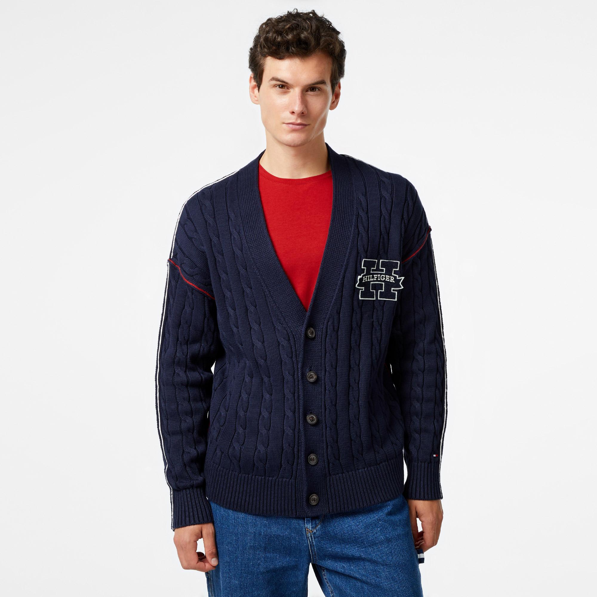 Tommy Hilfiger Contrast Cable Erkek Mavi Hırka