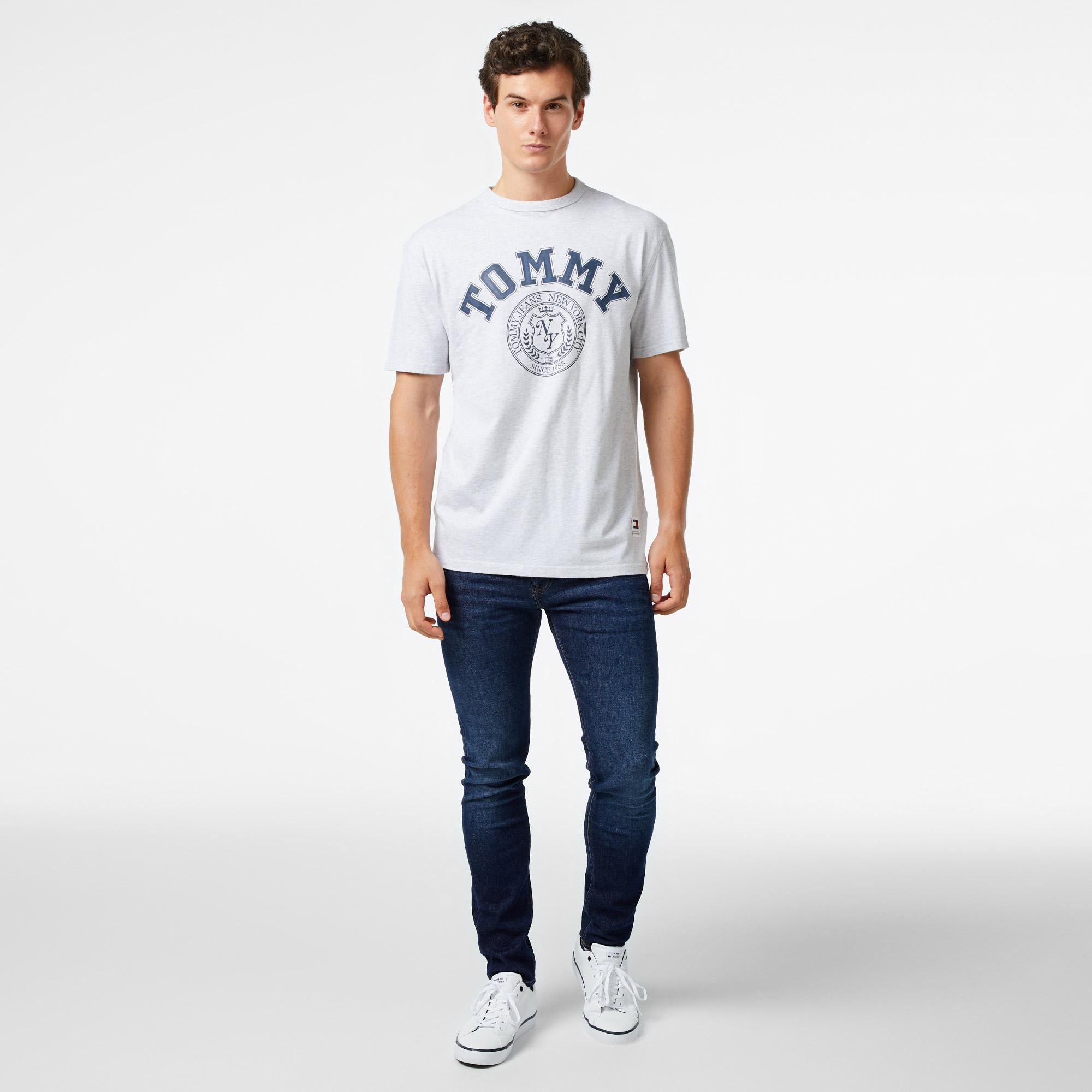 Tommy Hilfiger Jeans Vintage Arch Tommy Erkek Gri T-Shirt