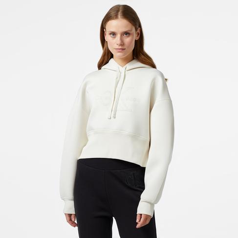  Calvin Klein Jeans Scuba Premium Monologo Kadın Beyaz Hoodie