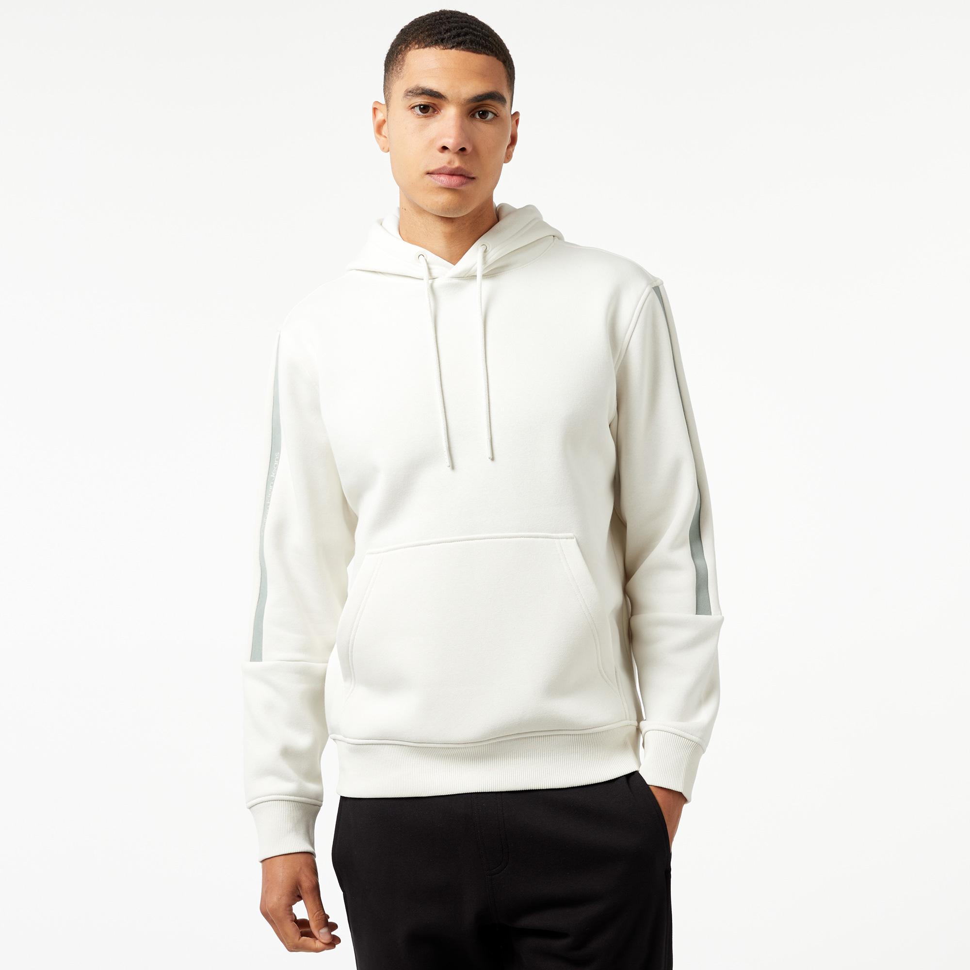 Calvin Klein Jeans Logo Tape Erkek Beyaz Hoodie