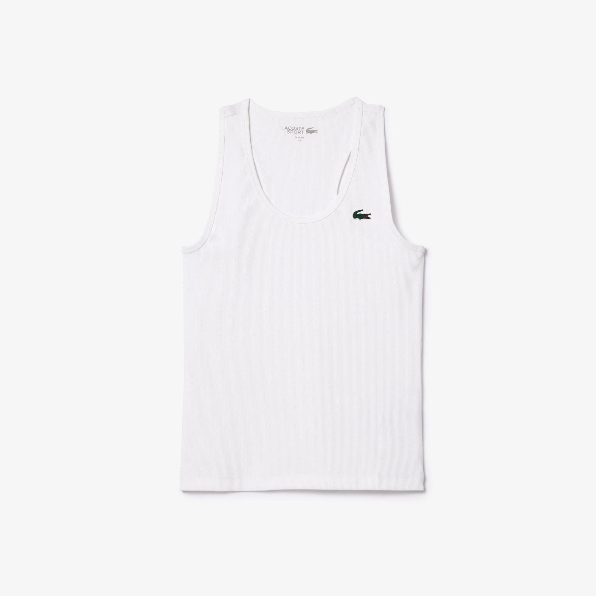 Lacoste Kadın Slim Fit Bisiklet Yaka Beyaz Atlet