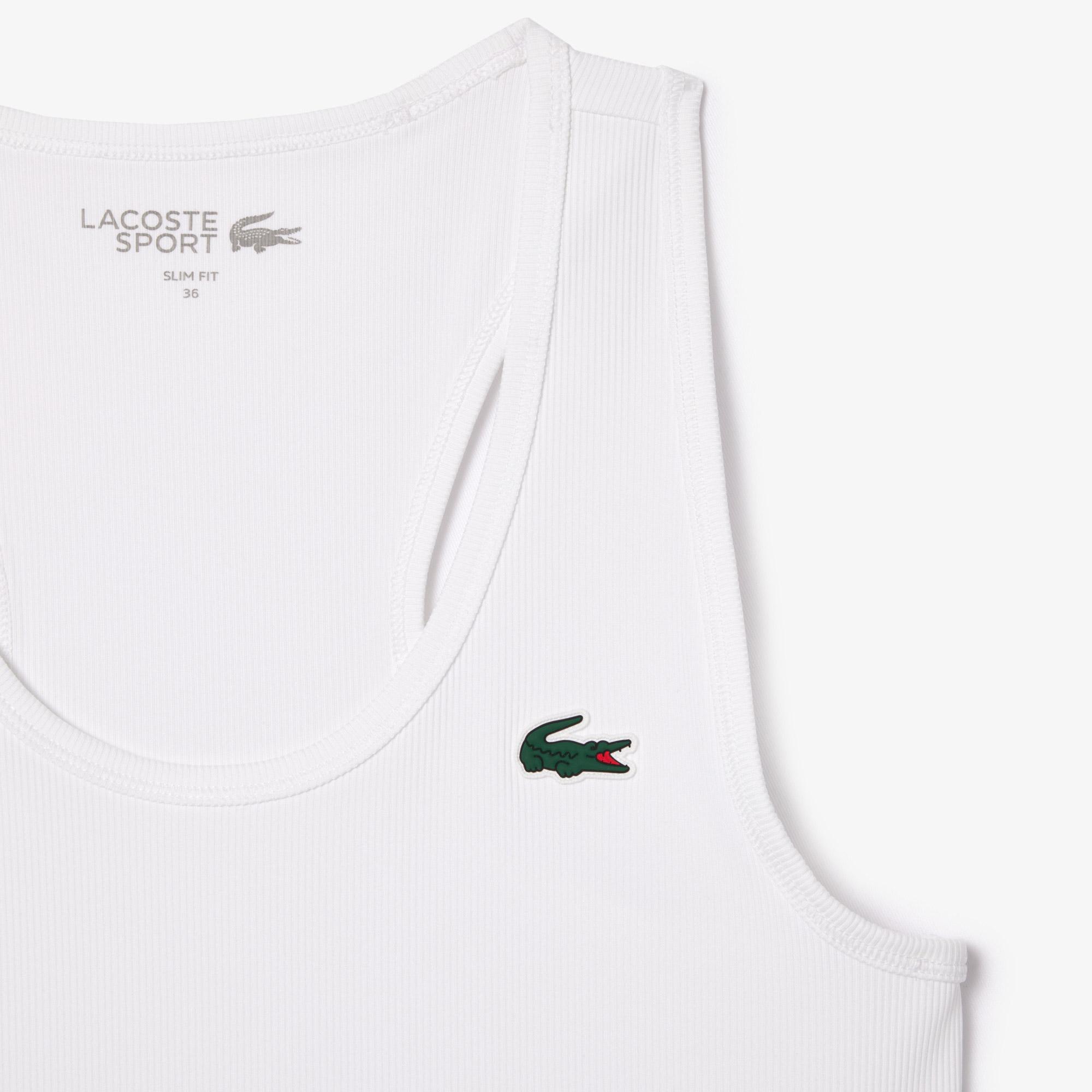 Lacoste Kadın Slim Fit Bisiklet Yaka Beyaz Atlet