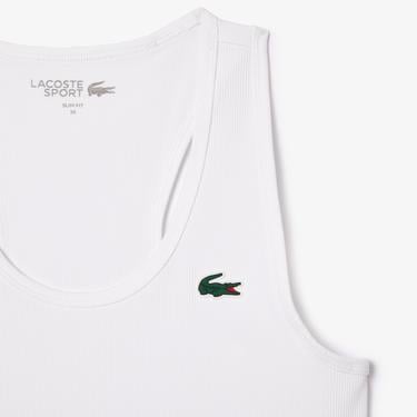  Lacoste Kadın Slim Fit Bisiklet Yaka Beyaz Atlet
